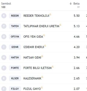 En yüksek Betaya sahip hisseler